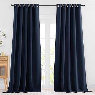 NICETOWN Blackout Living Room Curtains 102 inches Long - Grommet Thermal Insulated Window Drapes Room Divider Blinds Sound Reducing (W66 x L102, Navy, 2 Pieces)