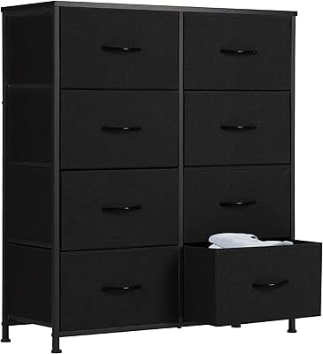 Sweetcrispy Dresser, Dresser for Bedroom Drawer Organizer Storage Drawers, Fabric Storage Tower with 8 Drawers, Chest of Drawers with Steel Frame, Wood Top for Nursery, Living Room, Closet