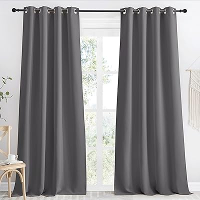 NICETOWN Grey Blackout Long Curtain 96 inch Length, W55 x L96, 1 Panel, Thermal Insulated Window Treatment with Grommet Room Darkening Thermal Insulated Panel for Bedroom/Living Room