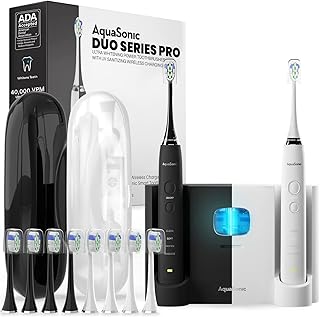 AquaSonic DUO PRO – Ultra Whitening 40,000 VPM Electric ToothBrushes – ADA Accepted - 4 Modes with Smart Timers - UV Sanit...