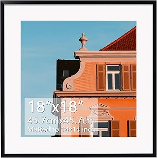 Rempry 18x18 Picture Frame, Display Pictures 14x14 with Mat or 18x18 Without Mat, Wall Hanging or Tabletop Square Photo Fr...