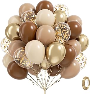 60pcs Brown and Gold Balloons, Light Brown Sand White Gold Brown Balloons Gold Confetti Balloons for Neutral Bridal Shower...