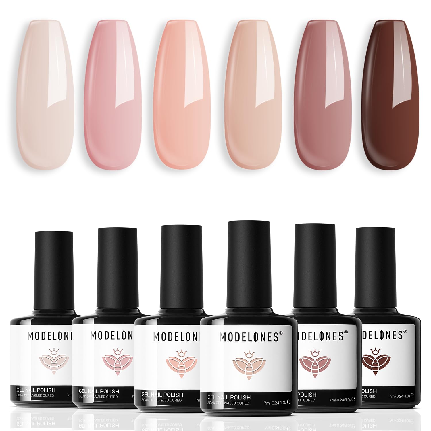 modelones Gel Nail Polish Kit -6 Colors Fall Winter Nude Pink Gel Polish Set Skin Tones Neutral Brown Soak Off Gel Nail Kit Manicure DIY Nail Art Salon Home Gift