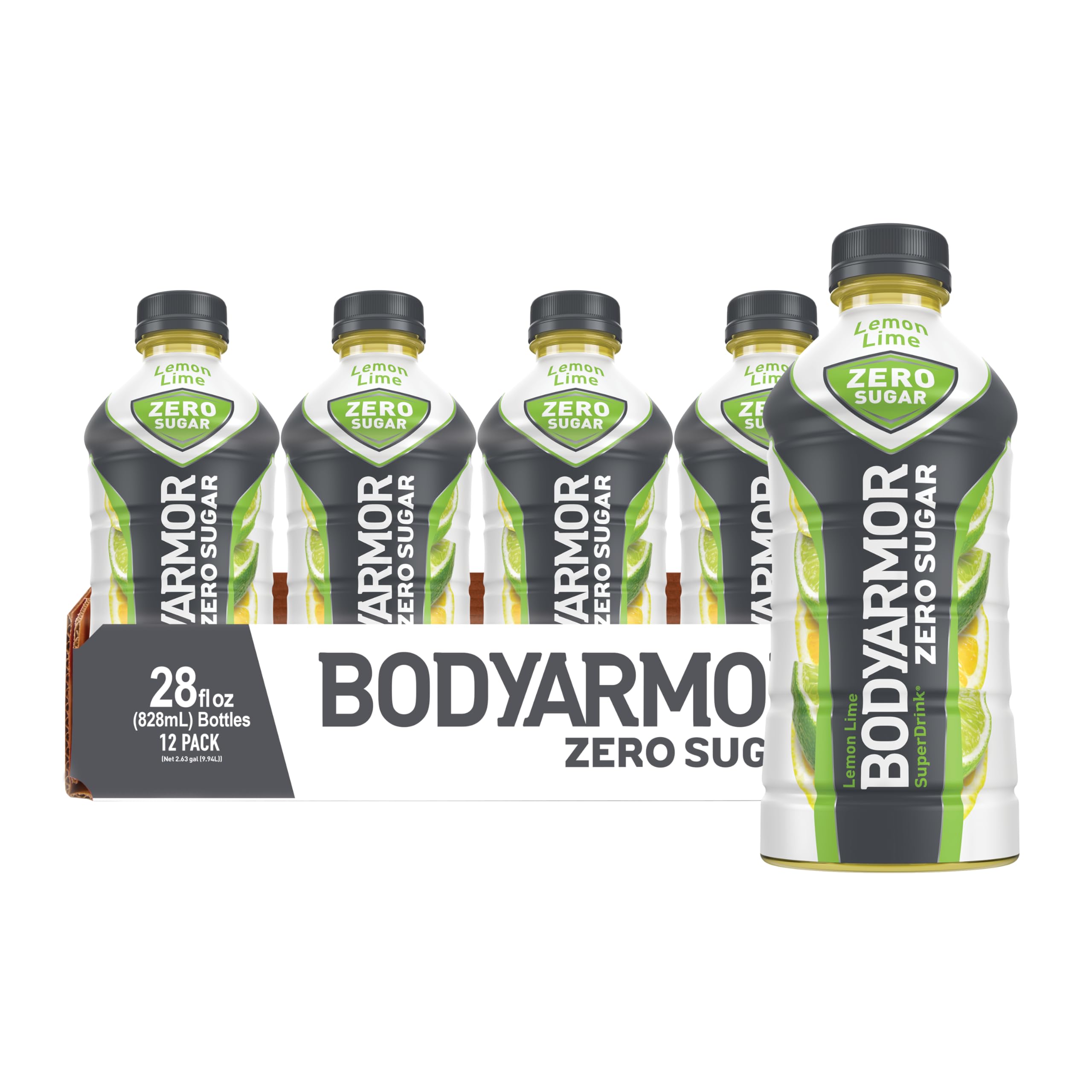 BODYARMOR ZERO Sugar Lemon Lime, Sugar Free Sports Drink - Low-Calorie Hydration - Natural Flavors with Potassium Packed Electrolytes, Antioxidants, and B-vitamins, 28 fl oz (Pack of 12)