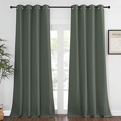 NICETOWN Blackout Curtain for Living Room 90 inch Long - Grommet Thermal Insulated Room Darkening Sound Proof Curtain for Bedroom, 1 Panel, Dark Mallard, W52 x L90