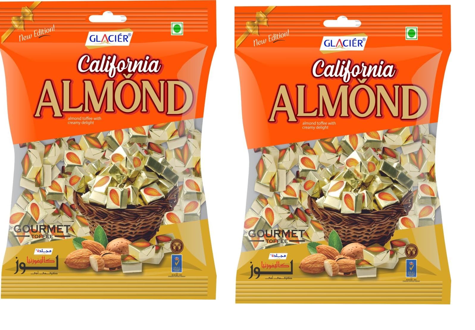 Glacier California Almond Gourmet Toffee | Soft and Tasty Real California Almond Flavour Toffees | California Almond Toffee | Healthy & Tasty Toffees | Poly Pack of 2/70 pcs / 420 gms