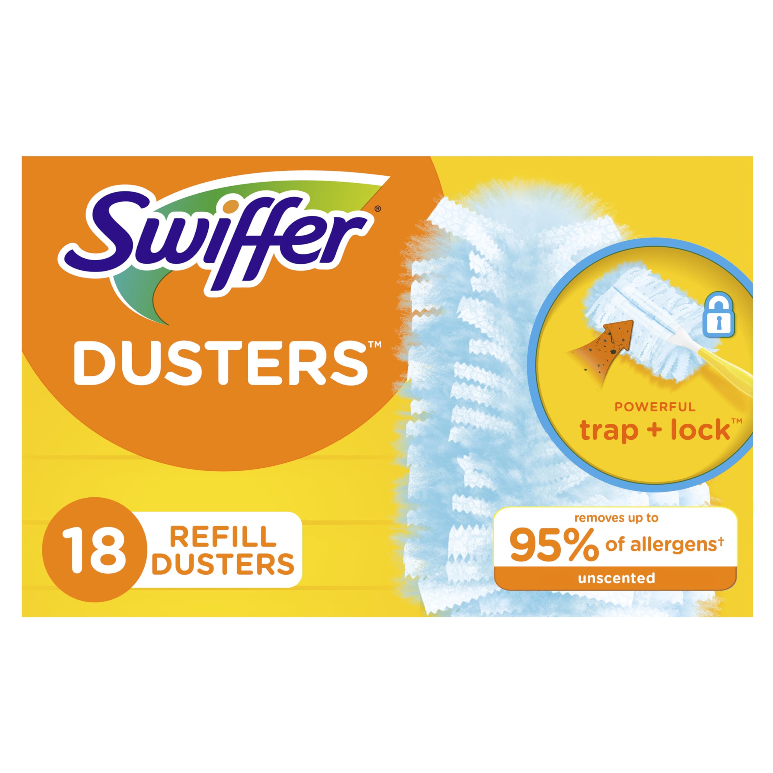 SwifferDusters Refill for Cleaning, Feather & Microfiber Duster Disposable Alternative, for Dusting Furniture, Blinds, Ceiling Fans, Walls, Helps Remove Allergens, Unscented, 18ct