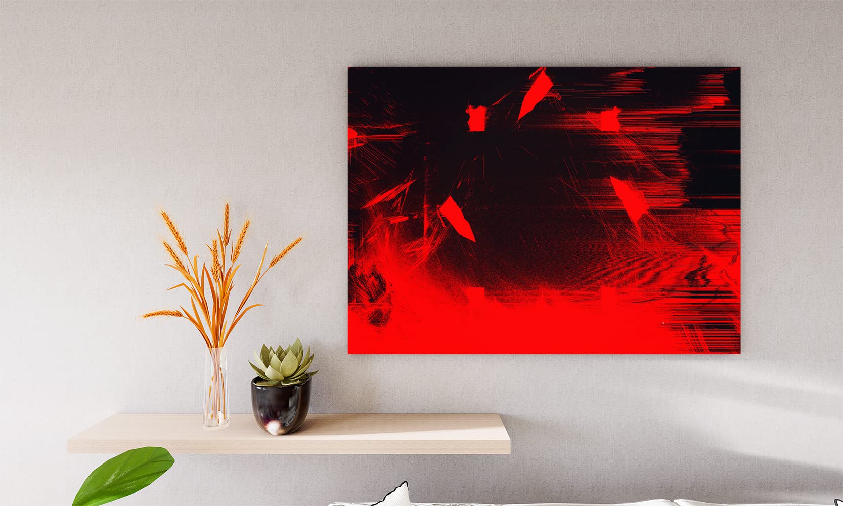 VERRE ART Printed Framed Canvas Painting for Home Decor Office Studio Wall Living Room Decoration (14x10inch Wrapped) - Red Glitch Art Abstract