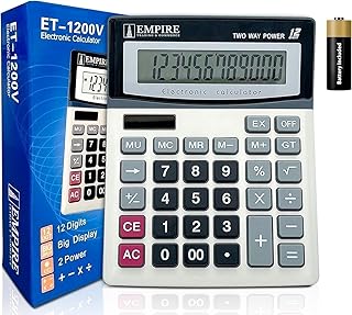 Empire Desk Calculator with Large Key Buttons, 12 Digits, Large Eye-Angled Display, Solar and Battery Powered for Home and...