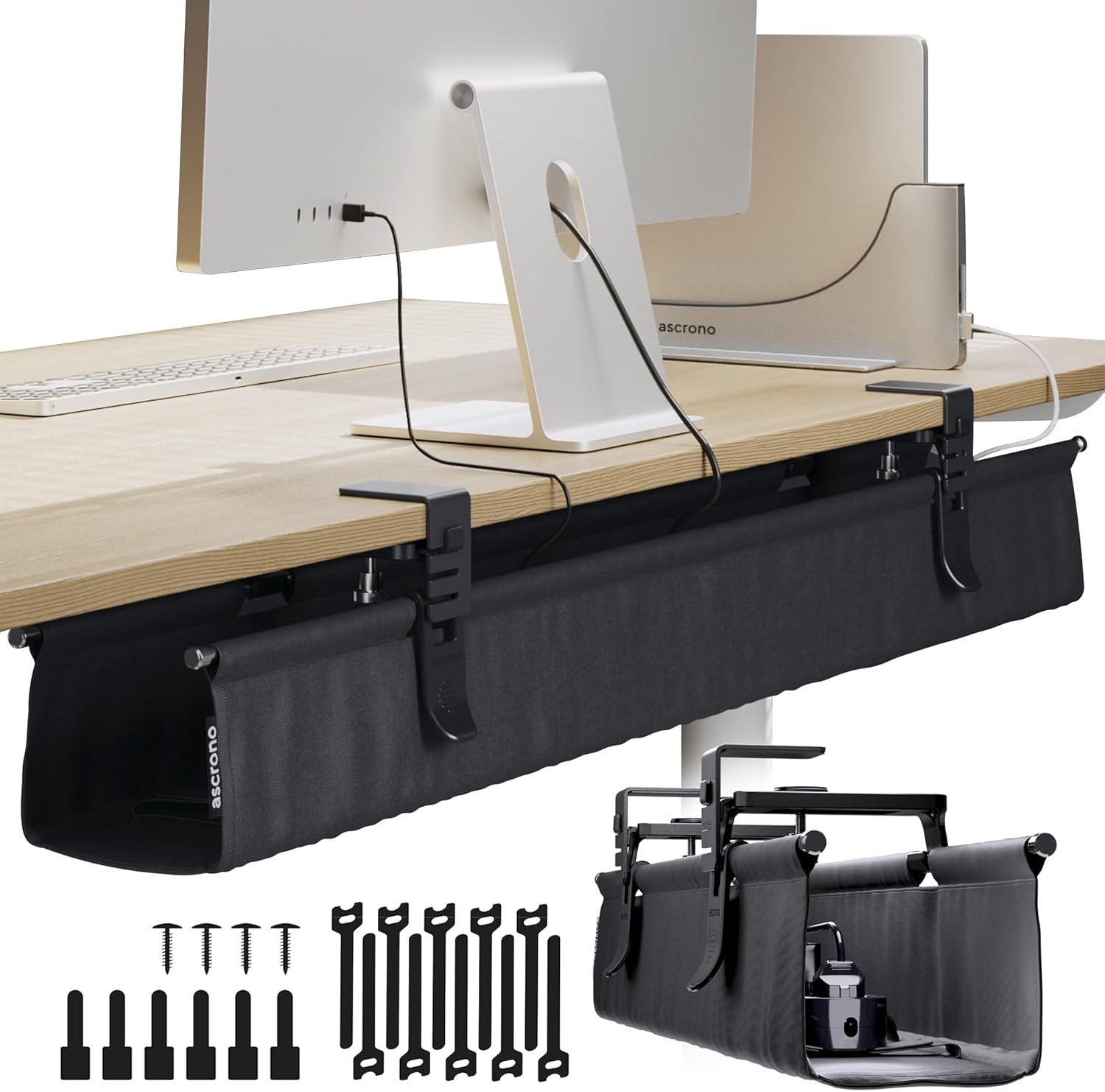 Amazon.com: CableCare No Drill Under Desk Cable Management Tray 14.1 ...