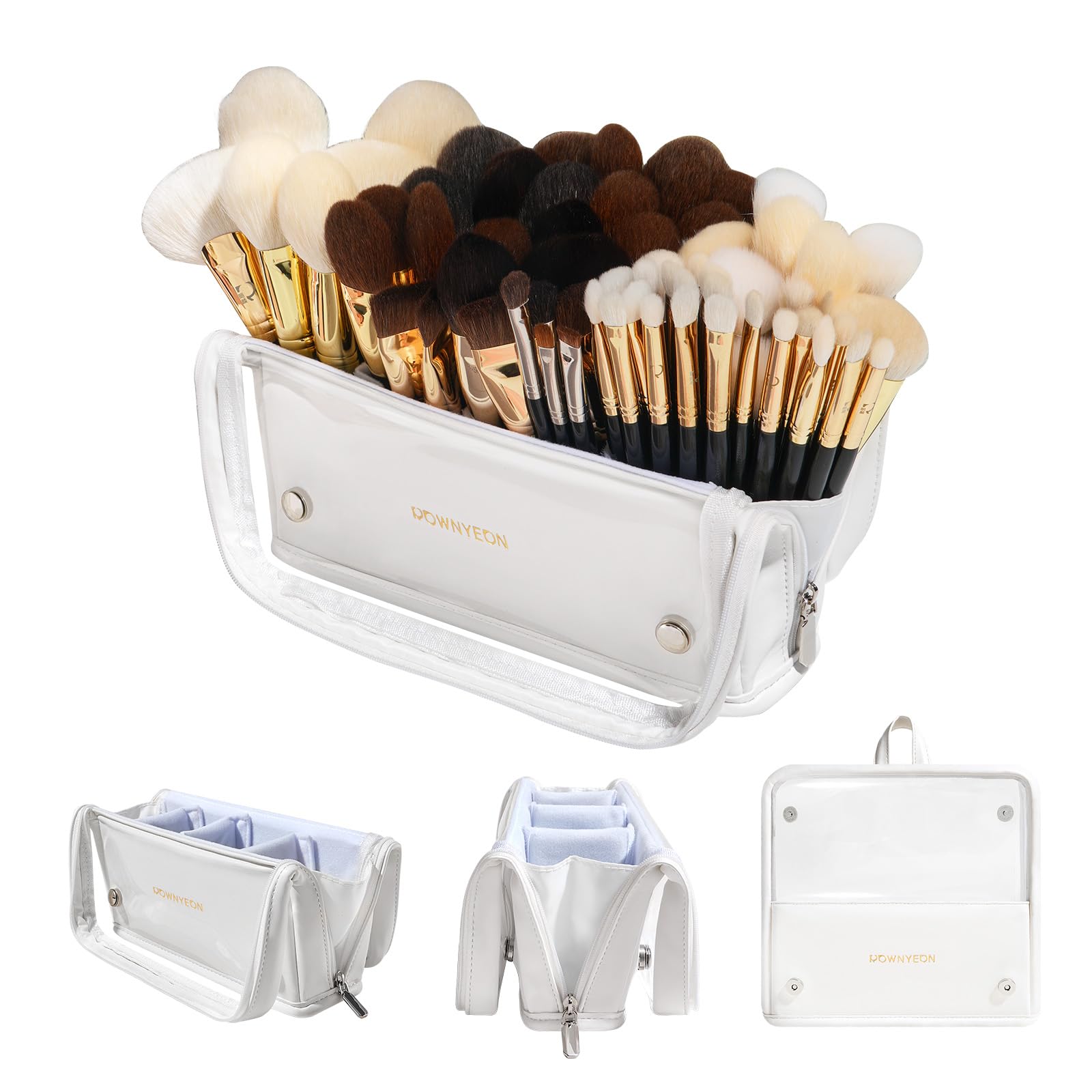 CamdeezROWNYEON Makeup Brush Bag, High Capacity Stand-Up Makeup Brush Holder, Travel Professional Cosmetic Bag Artist Organizer Bag Large Makeup Brush Case with Adjustable Divider (Brushes Not included),