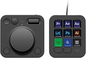 Logitech MX Creative Console - 9 Customizable LCD Keys, Control Dial for Graphic Design, Video Editing, Control Adobe, Zoom, Spotify and More - Graphite, with 3-Month Adobe Creative Cloud Membership