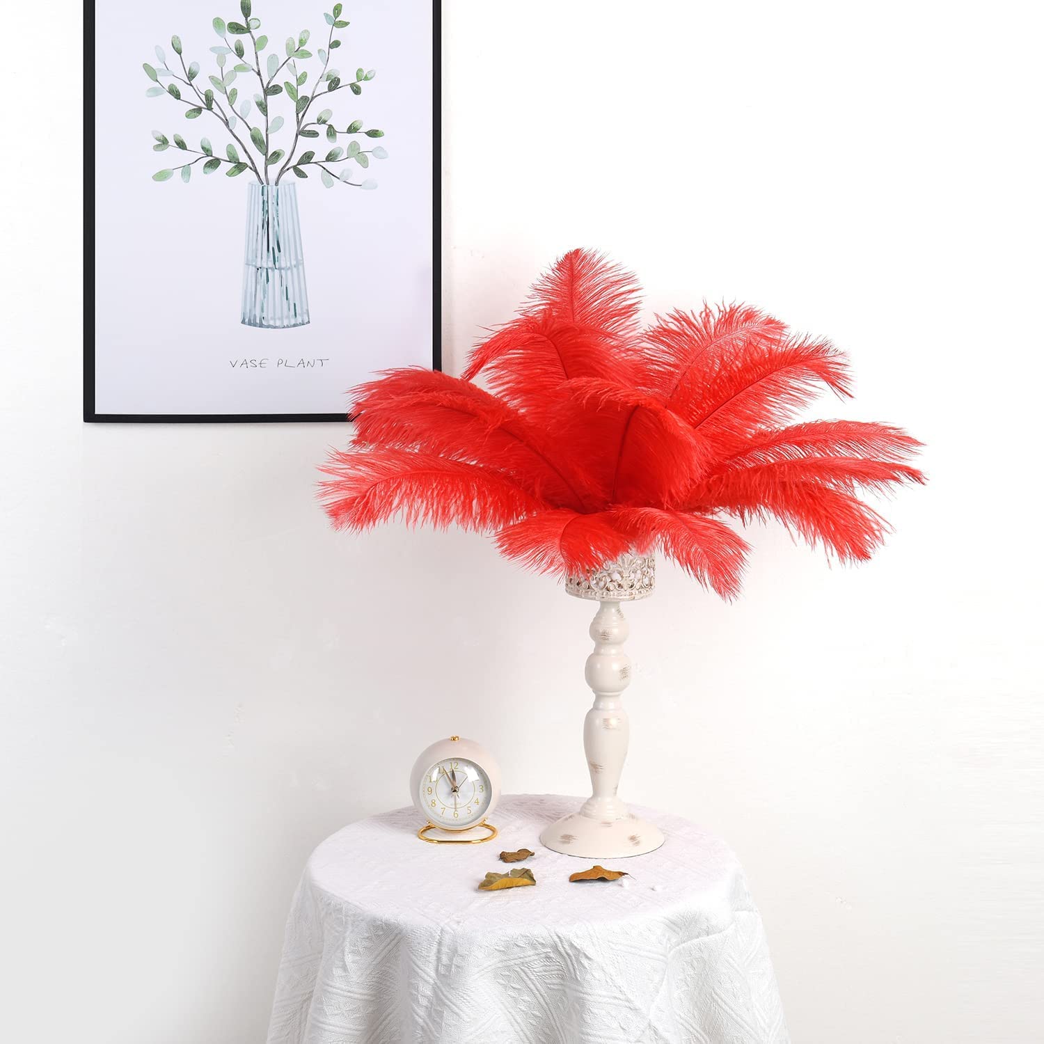 KASTWAVE Ostrich Feathers Bulk, KASTWAVE 10 Pcs Natural White 10-12inch 25-30 cm, for Ostrich Feathers Lamp Wedding Party Centerpieces, Flower Arrangement and Home Decoration (Red)