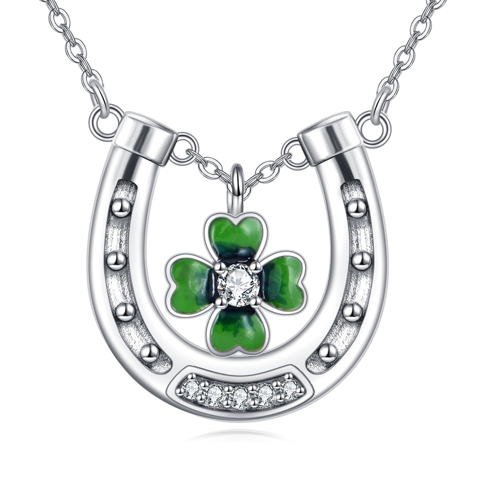 AINFQY Horseshoe Necklace for Women 925 Sterling Silver Horse Lucky Clover Pendant Four Leaf Clover Jewelry Gift