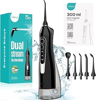 COSLUS Water Dental Flosser For Teeth: Professional Cordless Oral Irrigador 300ML Double Stream Electric Floss Picks Recha...