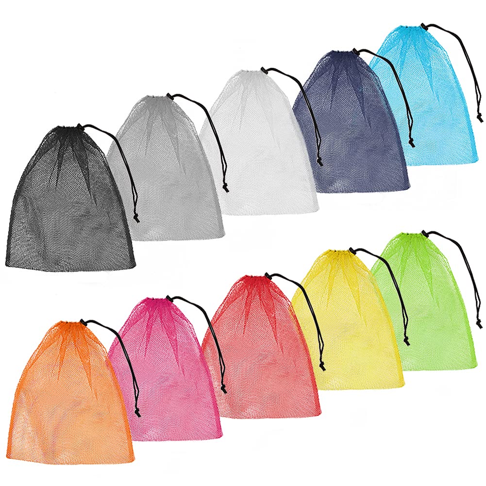 Geluode Nylon Mesh Bag,10 Pack Colorful Drawstring Mesh Stuff Sack 35x40 cm Multi Functional Storage Bag for Storage,Travel and Sports