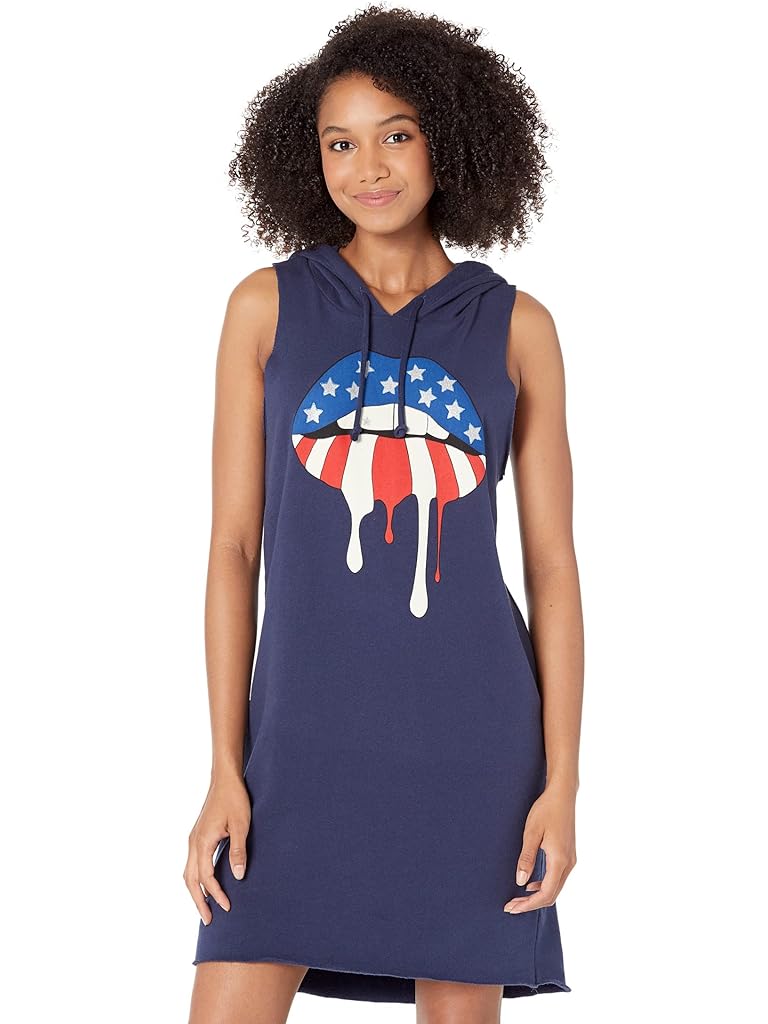 Chaser Patriot Lips Cotton Fleece Sleeveless Hoodie Dress