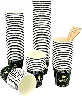 Genérico Pack 100 vasos desechables de cartón para café con paletinas de madera (120ML - SIN TAPA)