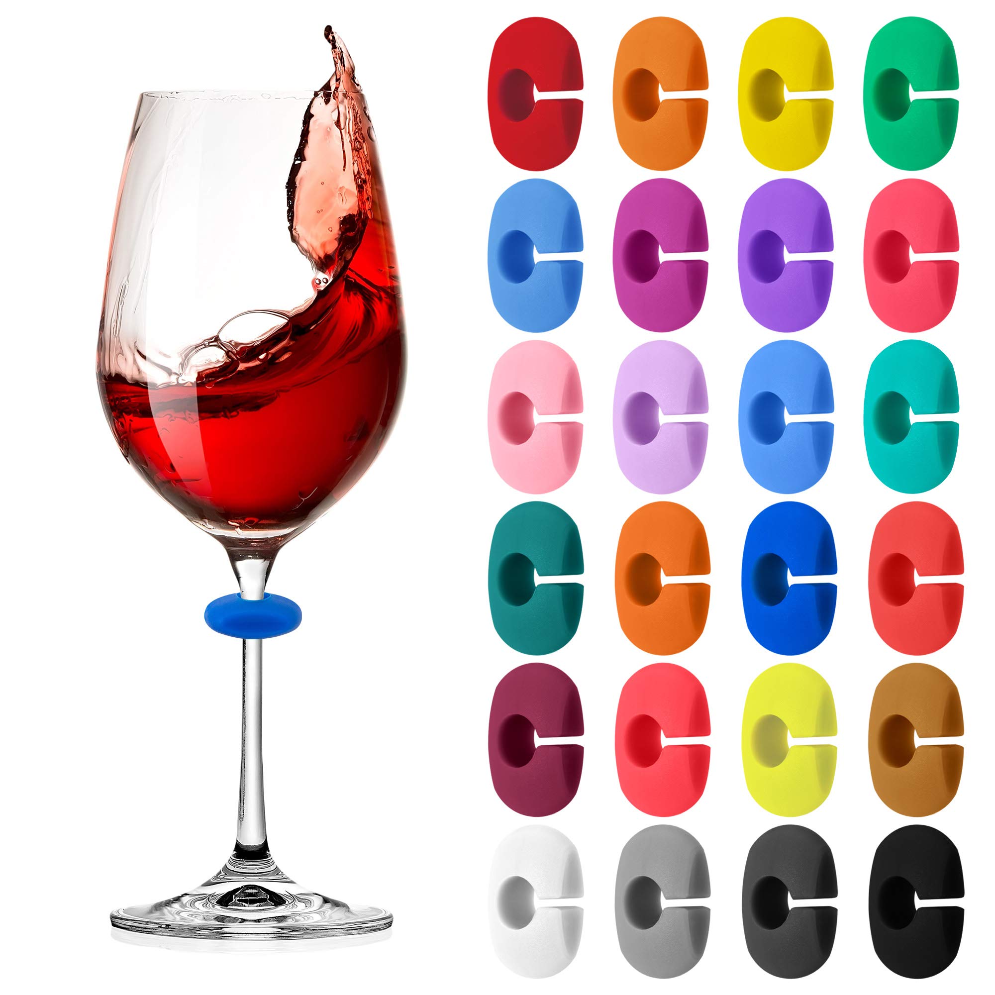 LOVEWEE 24 Pcs Wine Glass Charms Markers Drink Markers, Silicone Wine Glass Markers Glass Identifiers for Glass Cup Champagne Flutes Cocktails, Martinis