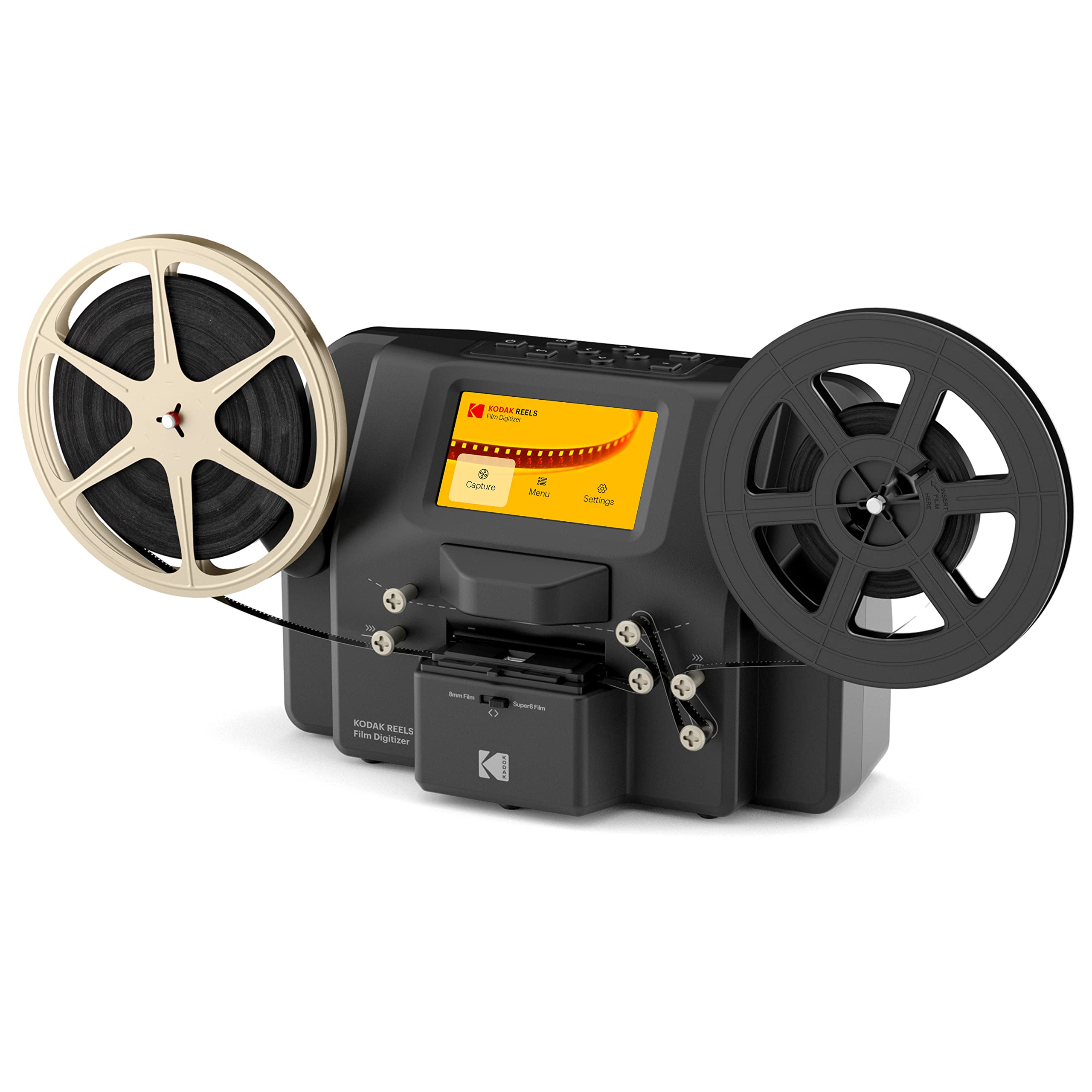 KODAK REELS 8mm & Super 8 Films Digitizer Converter with Big 5” Screen, Scanner Converts Film Frame by Frame to Digital MP4 Files for Viewing, Sharing & Saving on SD Card for 3” 4” 5” 7” and 9” Reels