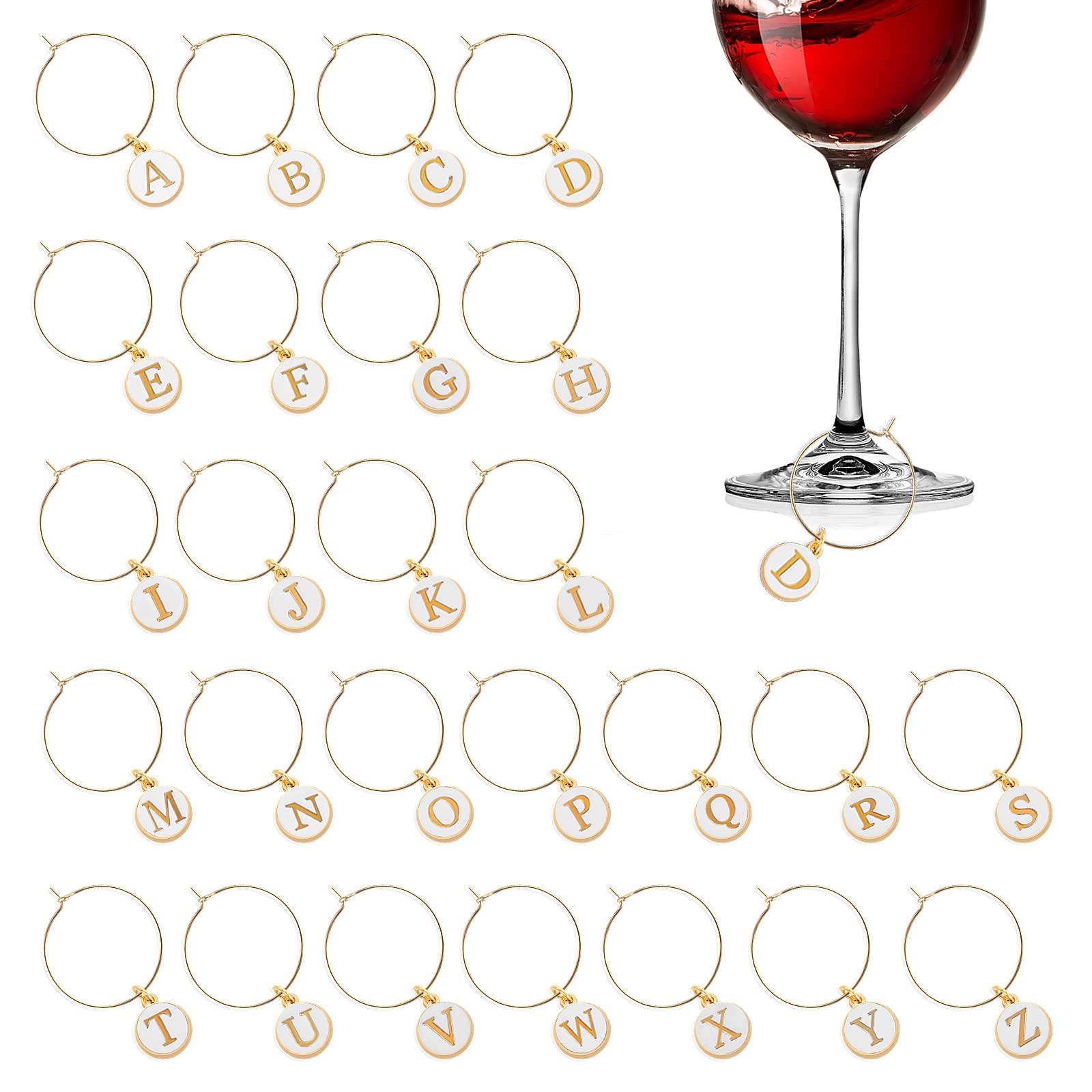 Prasacco 26 PCS Wine Charms for Glasses Wine Glass Charms Markers Tags Stem Glasses Drink Markers Letters Wine Markers Party Favors Decorations