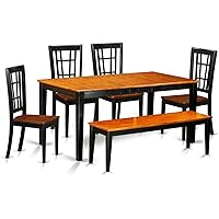  6-Piece East West Contains a Rectangle Dining Room Table Furniture Set with Butterfly Leaf and 4 Wooden Seat Chairs and Bench 