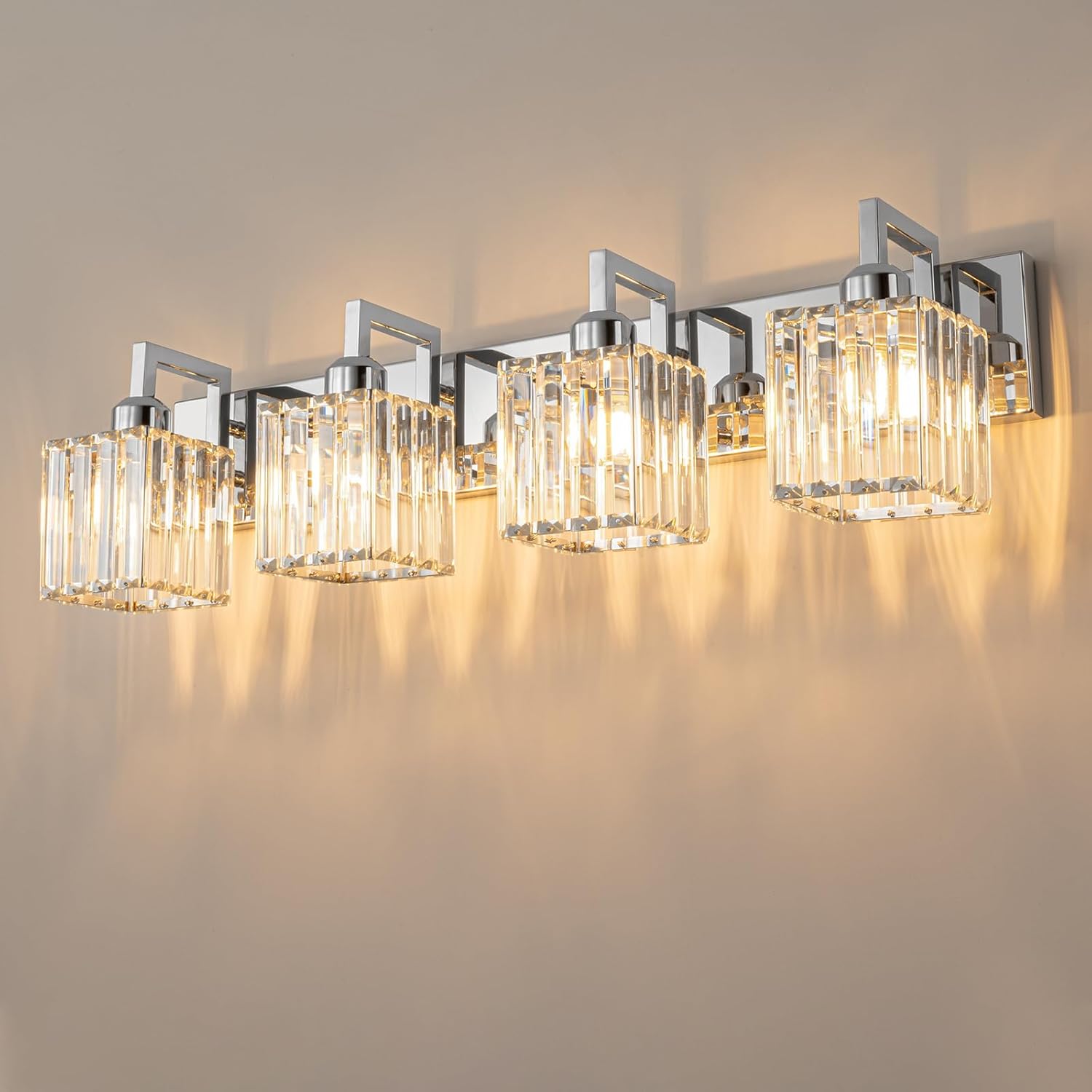 FDPBY Modern Crystal Bathroom Vanity Light 4-Lights Chrome Modern Crystal Wall Lamp Bathroom Modern Crystal Vanity Lighting Chrome Crooked 4-Light