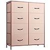 WLIVE Fabric Dresser for Bedroom, Tall Dresser with 8 Drawers, Storage Tower with Fabric Bins, Double Dresser, Chest of Drawers for Closet, Playroom, Dormitory, Pink and Rose Gold