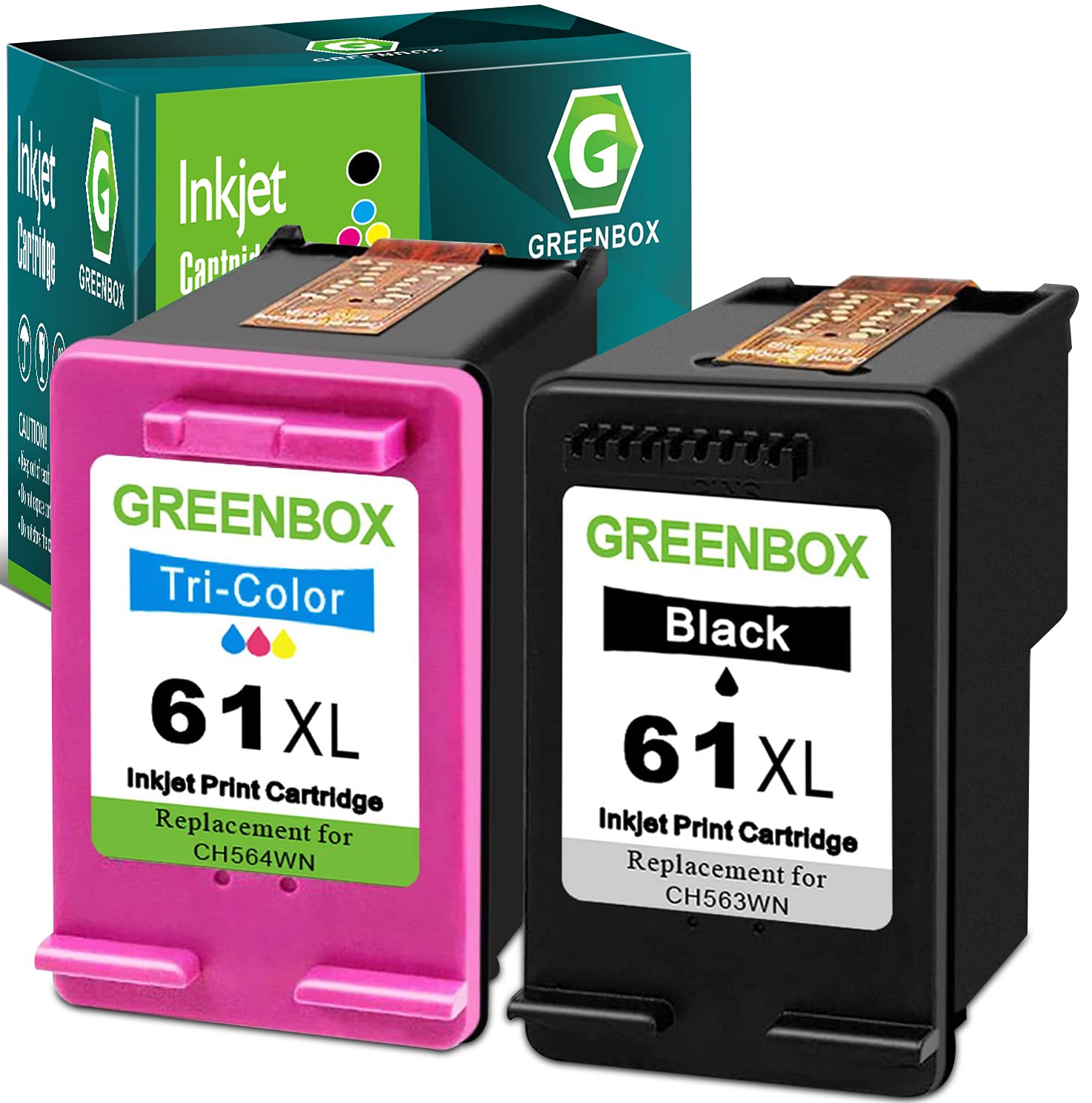 GREENBOXRemanufactured Ink Cartridge 61XL Replacement for HP 61XL 61 XL for HP Envy 4500 5530 5534 5535 Deskjet 1000 1056 1010 1510 1512 2540 3050 Officejet 2620 Printer (1 Black 1 Tri-Color)