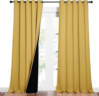 NICETOWN Total Shade Curtains and Draperies, Heavy-Duty Full Light Shading Drapes with Black Liner Backing for Villa/Hall/Dorm Window（Moroccan Blue, Package of 2 Panels, 62" Wide x 95" Long