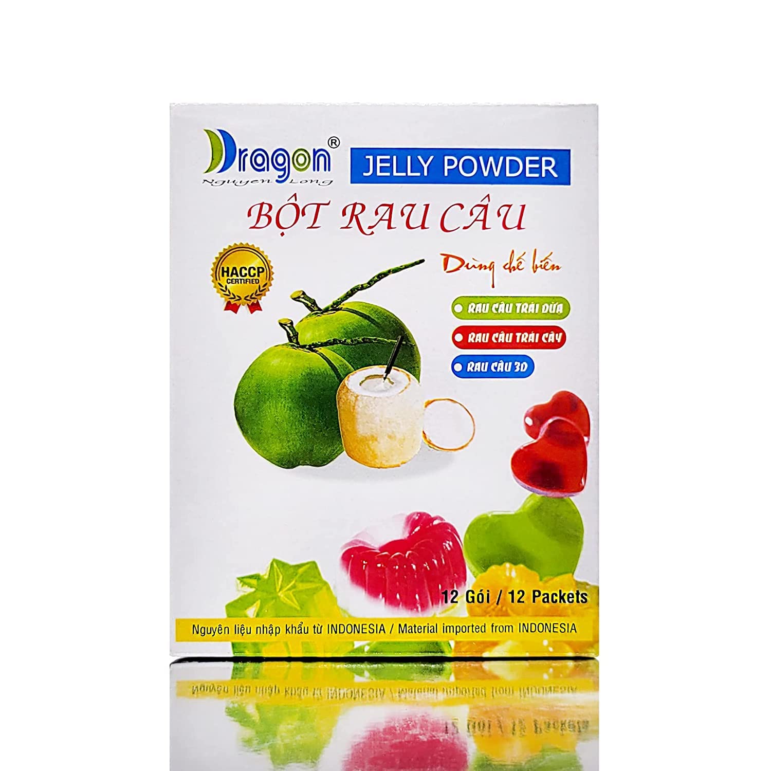 Dragon Coconut Jelly Powder 0.35 OZ/Bot Rau Cau Dua Nguyen Long 10 G (PACK OF 12)