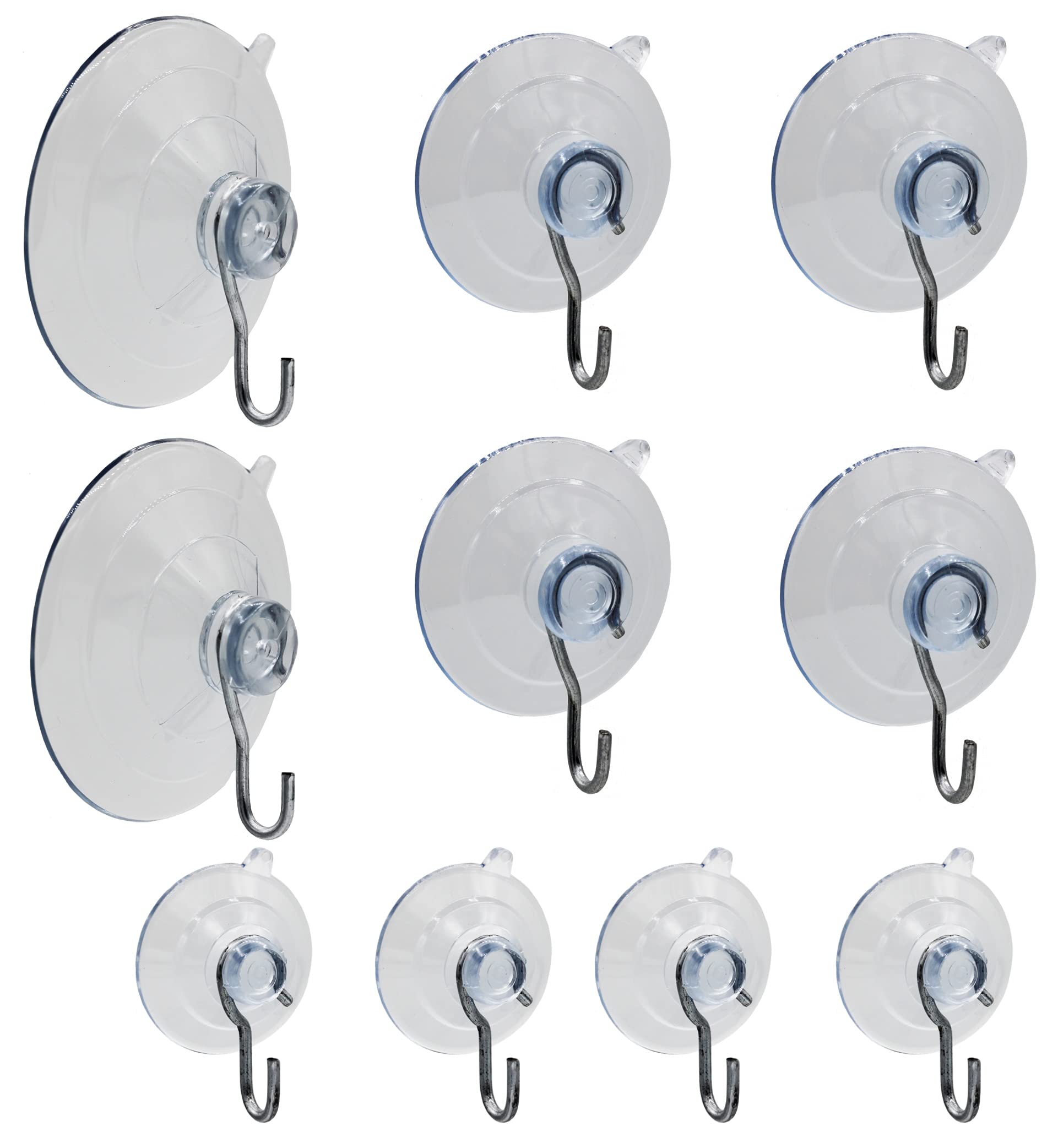 Suction Cup Hooks Combo Pack - 10 Pack, Powerful Window Hanging Suction Cups for Glass, Mirrors, Stained Glass, Doors | 2 Large, 4 Medium, 4 Small