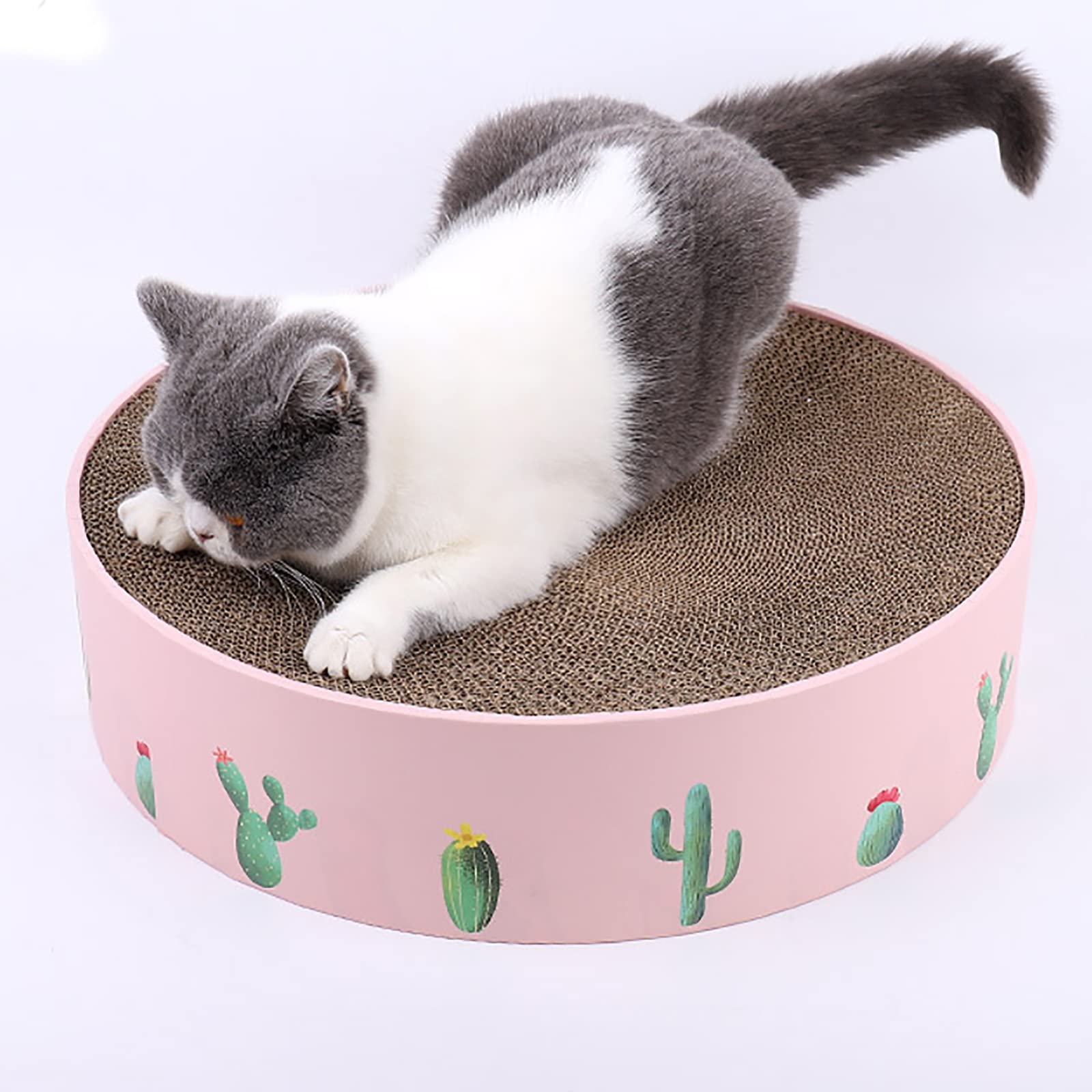 SAPU Round Cat Scratcher Bowl Cat Cardboard Pad for Indoor Cats Lounge,Cat Bed Durable Recycle Board for Furniture Protection(41 * 41 * 10cm) (Pink)