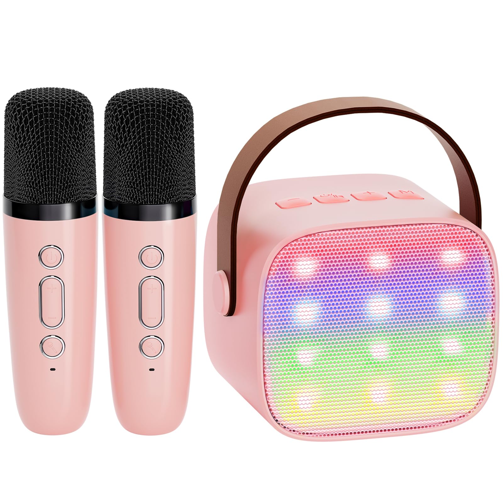 YLL Mini Karaoke Machine for Kids Adults, Portable Bluetooth Speaker with 2 Wireless Microphones,18 Pre-Loaded Songs Toys Birthday Gifts for Girls 4, 5, 6, 7, 8+ Years Old Toddler Teens - MULTICOLOR