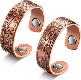 MTLEE 2 Pcs Copper Rings Women Men Copper Thumb Magnetic Rings Jewelry Rings Copper Jewelry Vintage Copper Ring Adjustable...