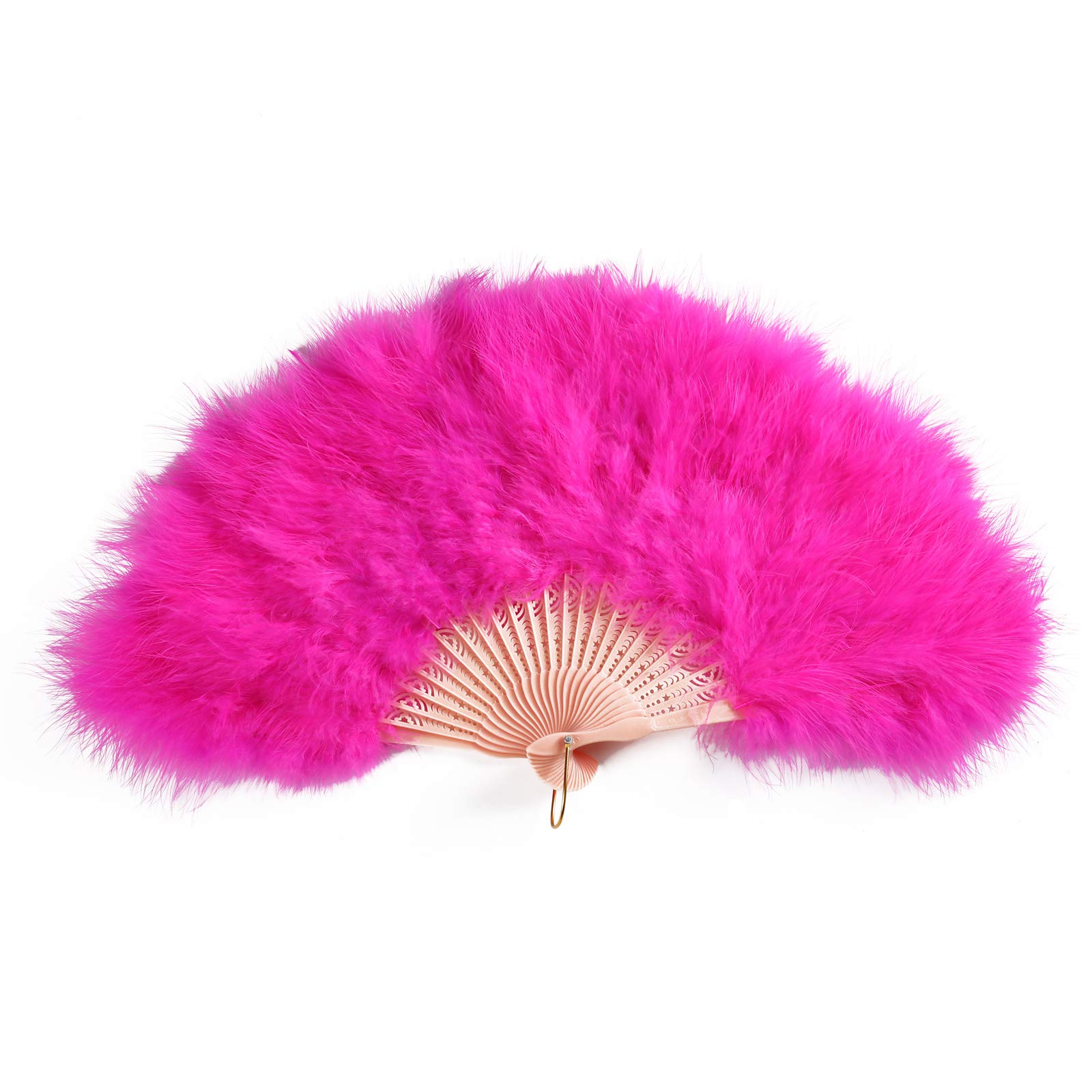 AWAYTR Vintage Marabou Feather Fan - Hand Held Folding Fan Accessories for Halloween Party (Rose red)