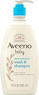 Aveeno Baby Daily Moisture Gentle Body Wash & Shampoo with Oat Extract, 2-in-1 Baby Bath Wash & Hair Shampoo, Tear- & Para...