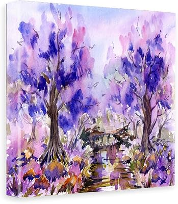 VERRE ART Printed Framed Canvas Painting for Home Decor Office Wall Studio Wall Living Room Decoration (22x22inch Wrapped) - Purple Trees Painting