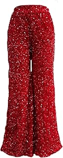 Women's Sequins High Waist Wide Leg Pant Fashion Sparkly Glitter Solid Loose Elastic Waist Flare Club Long Pants