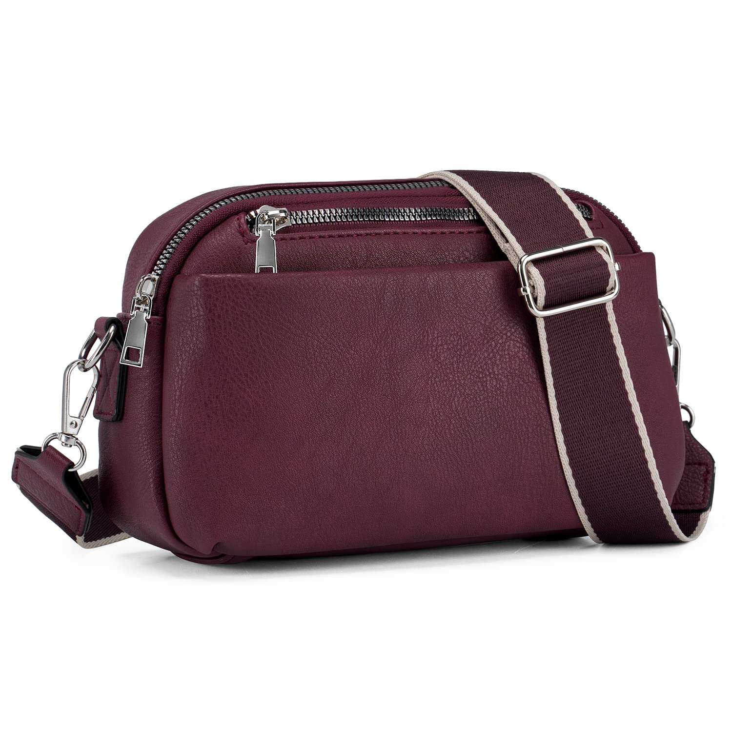 Roulens Cross Body Bag, Shoulder Bag with Adjustable Wide Strap Shoulder，Large capacity bag, multi-pocket bag,Vegan LeatherMobile Phone Bag，Multifunctional Bag, Burgundy (5223)