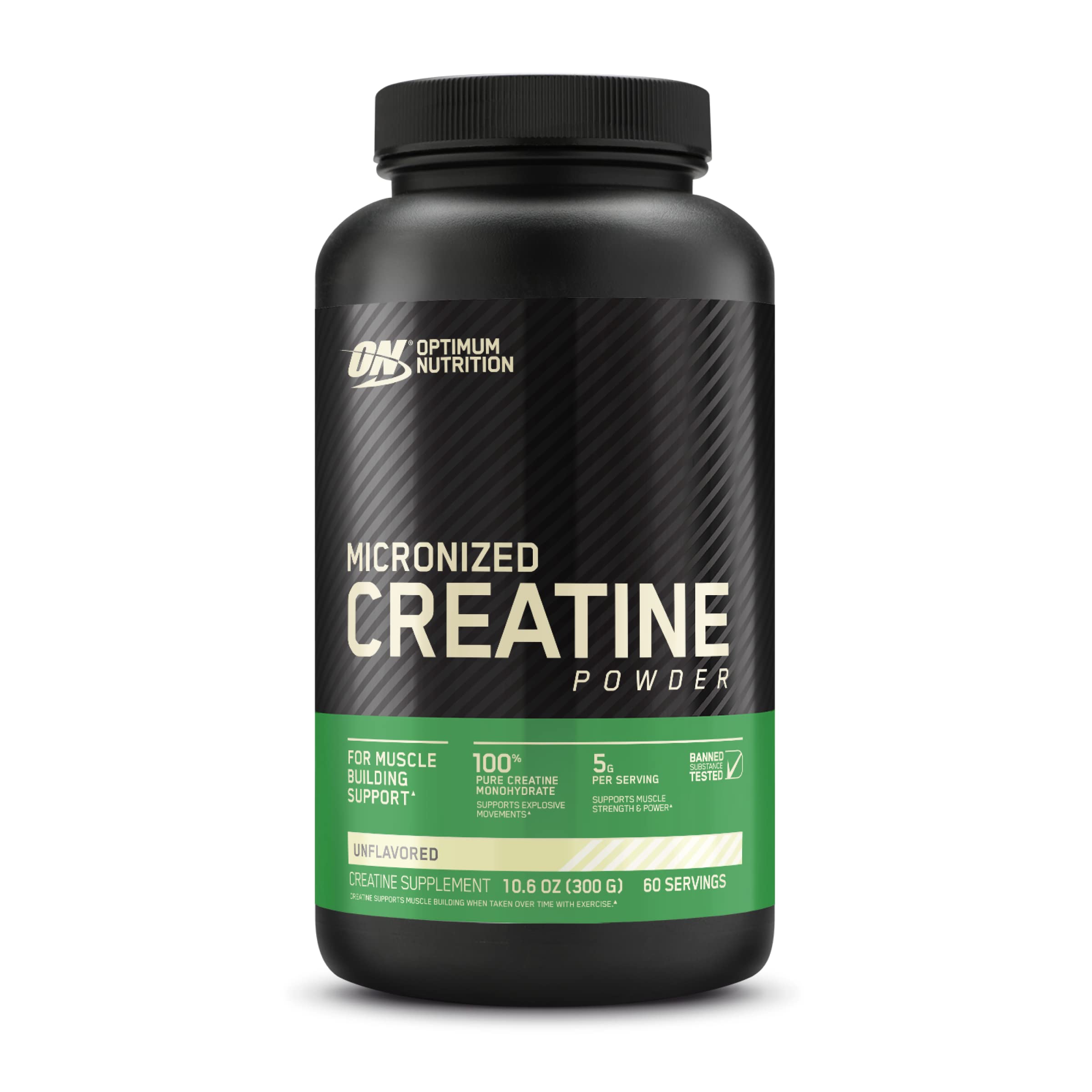 Optimum Nutrition (ON) Micronized Creatine Monohydrate Powder for Muscle Building Support - Unflavored, 300 Grams, 60 Servings