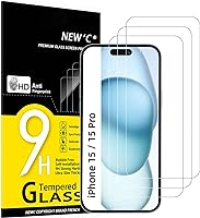 NEW'C 3 Pack Designed for iPhone 16, iPhone 15, iPhone 15 Pro (6.1 inches) Screen Protector Tempered Glass,Case Friendly...