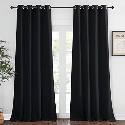 NICETOWN Black Blackout Curtain 108 inches Long - Grommet Chic Thermal Insulated Solid Blackout Curtain Drape for Living Room/Bedroom, W52 x L108, 1 Panel