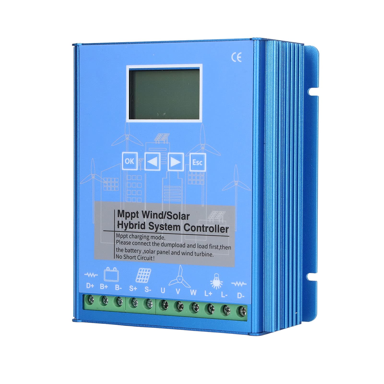 Wind Solar Hybrid Charge Controller, 12V 24V Automatic Identification MPPT Charge Controller, 800W Wind 600W PV Solar Power with LCD Display for Wind Turbine Solar Panel Wind Solar Supplementary