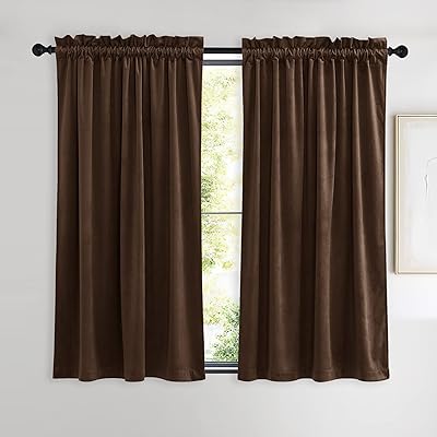 NICETOWN Brown Velvet Curtains, Thermal Insulated Sound Reducing Heavy Matt Heat & Chill Resistant Drapes for Home Decoration (2 Panel Per Pack, 54 inches Long)