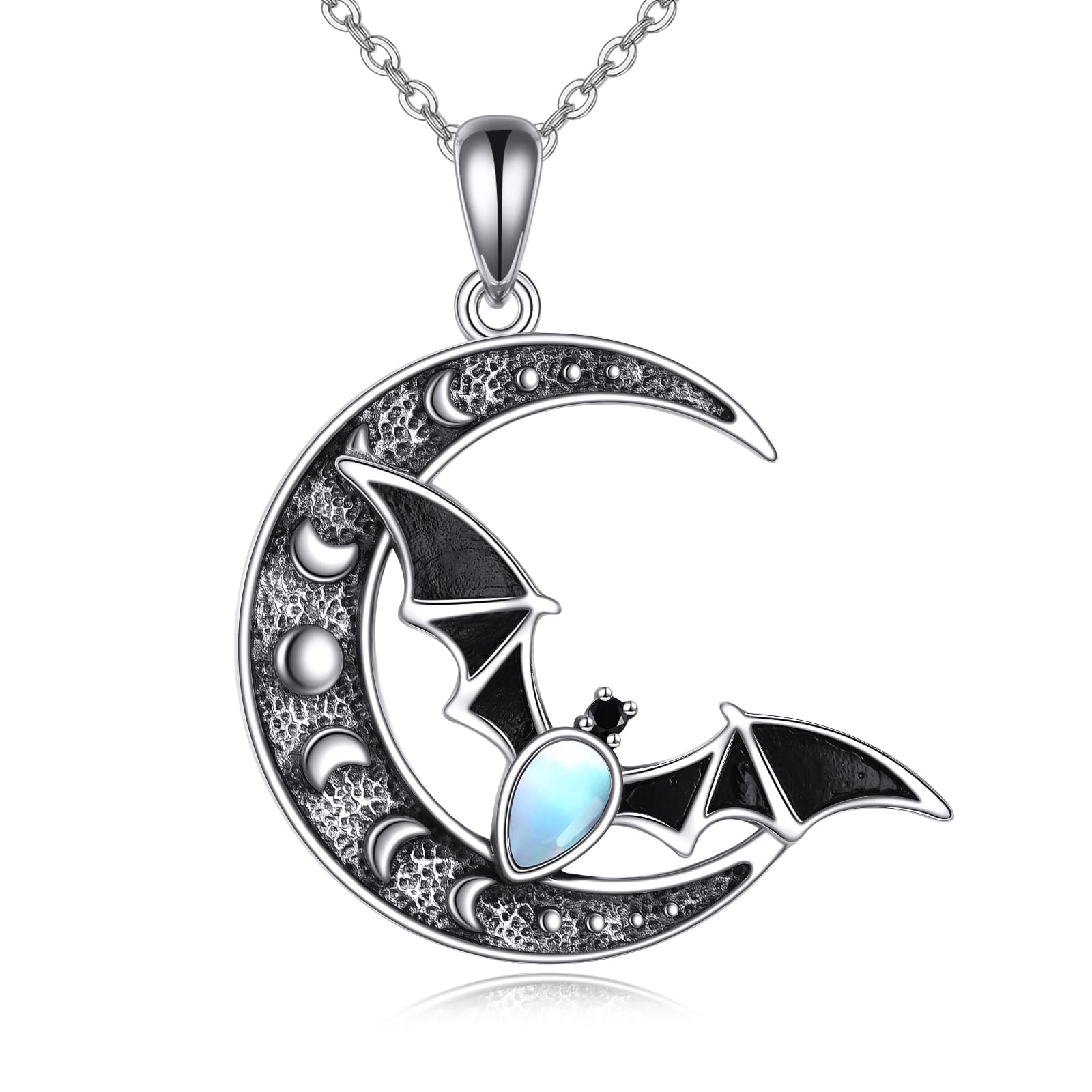 SHEAISRS Moon and Star/Black Bat Necklace Sterling Silver Crescent Moon Necklace Jewelry for Teen Moon Phase Necklaces for Women