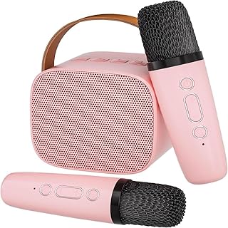 Erweicet Pink Portable Bluetooth Karaoke Speaker with 2 Wireless Mics for Kids Adults