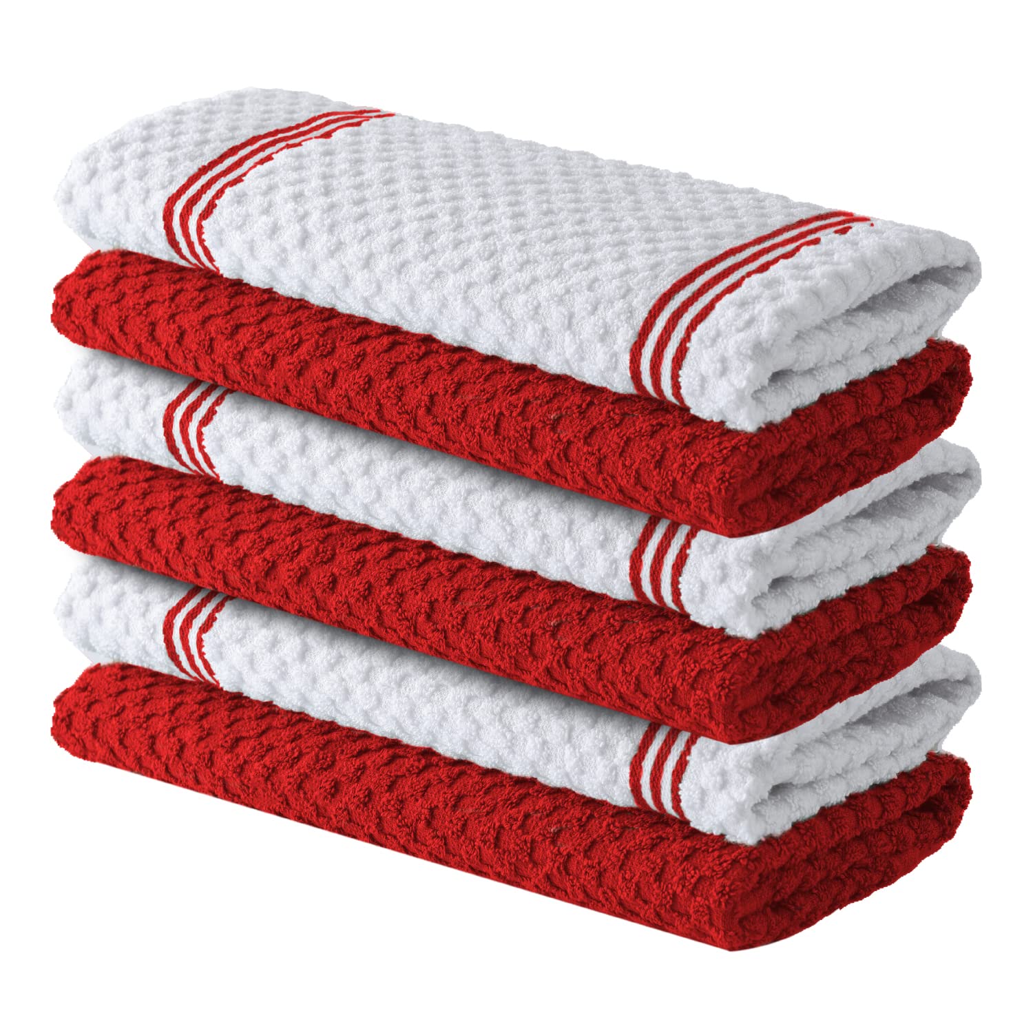 Premium Kitchen Towels – Pack of 6, 100% Cotton 38cm x 64cm Absorbent Dish Towels - 425 GSM Tea Towel, Terry Kitchen Dishcloth Towels- Red Dish Cloth for Household Cleaning by Infinitee Xclusives