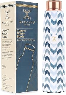 MERCAPE® - Zigzag100% Pure Joint Less Copper Bottles for Water with Leak Proof Lid | Ayurveda BPA Free & Non Toxic | Ayurvedic Office | Gym Yoga Bottle | Bottle for Health Benefits - 900ml