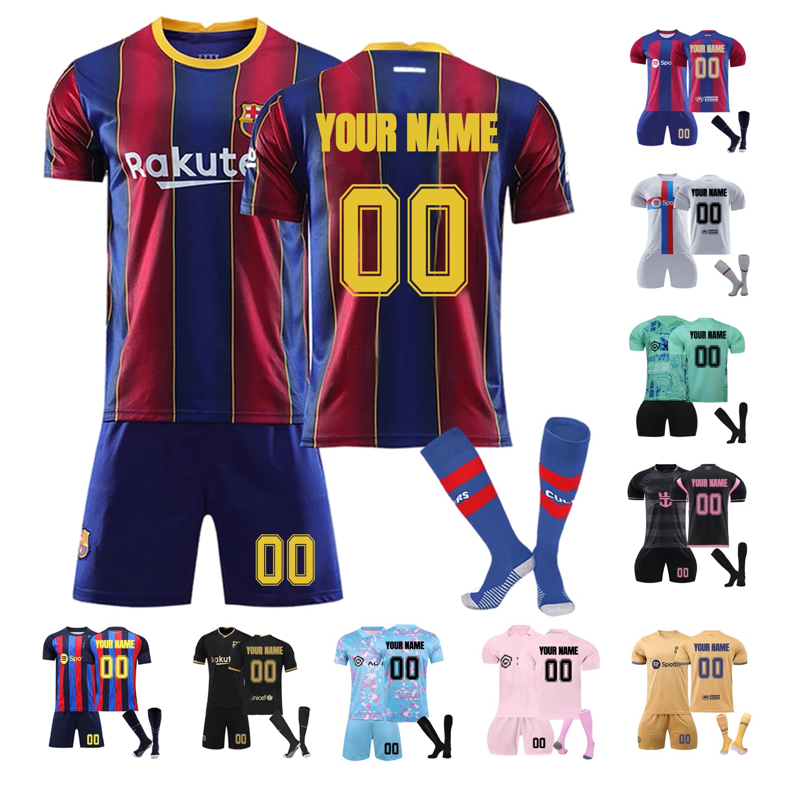 CustomFootball Kits for Kids and Adult, Personalised Football Shirt with Name Number, Football Shirts Shorts and Socks Set, Football Gifts for Boys Men